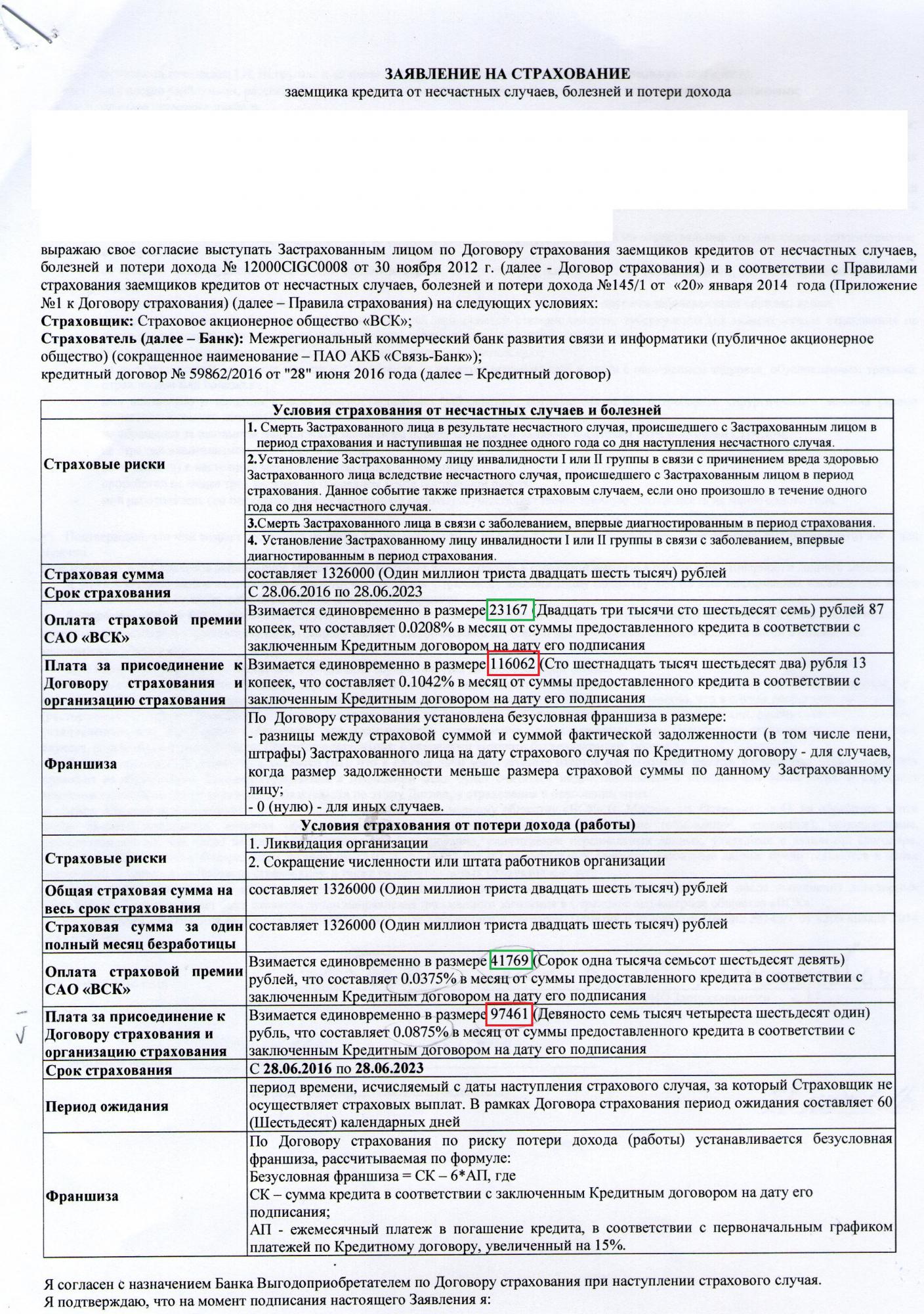 Договор страхования по кредиту образец